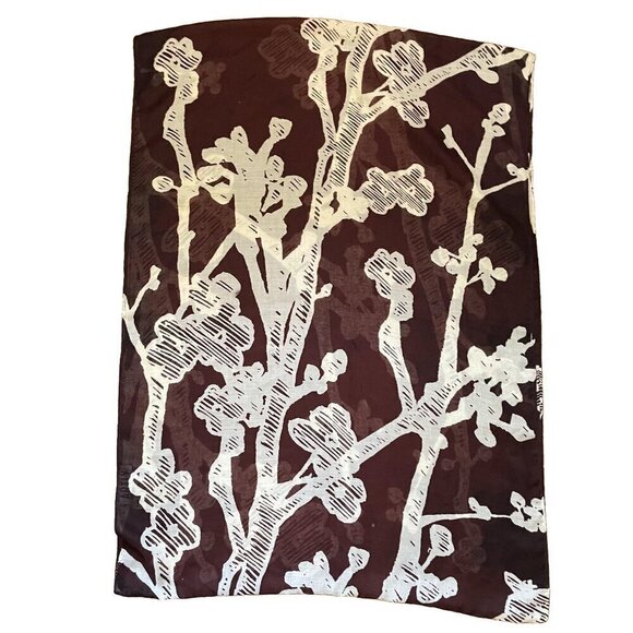 Batik Cherry Blossom Scarf Brown Cream Infinity - Picture 1 of 7